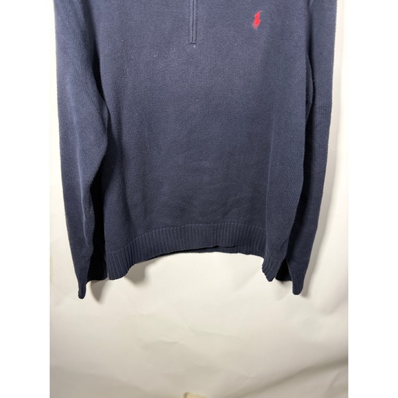 Polo Ralph Lauren Mens XL Quarter Zip Sweater Navy Blue Red Pony Logo Cotton - Picture 3 of 8